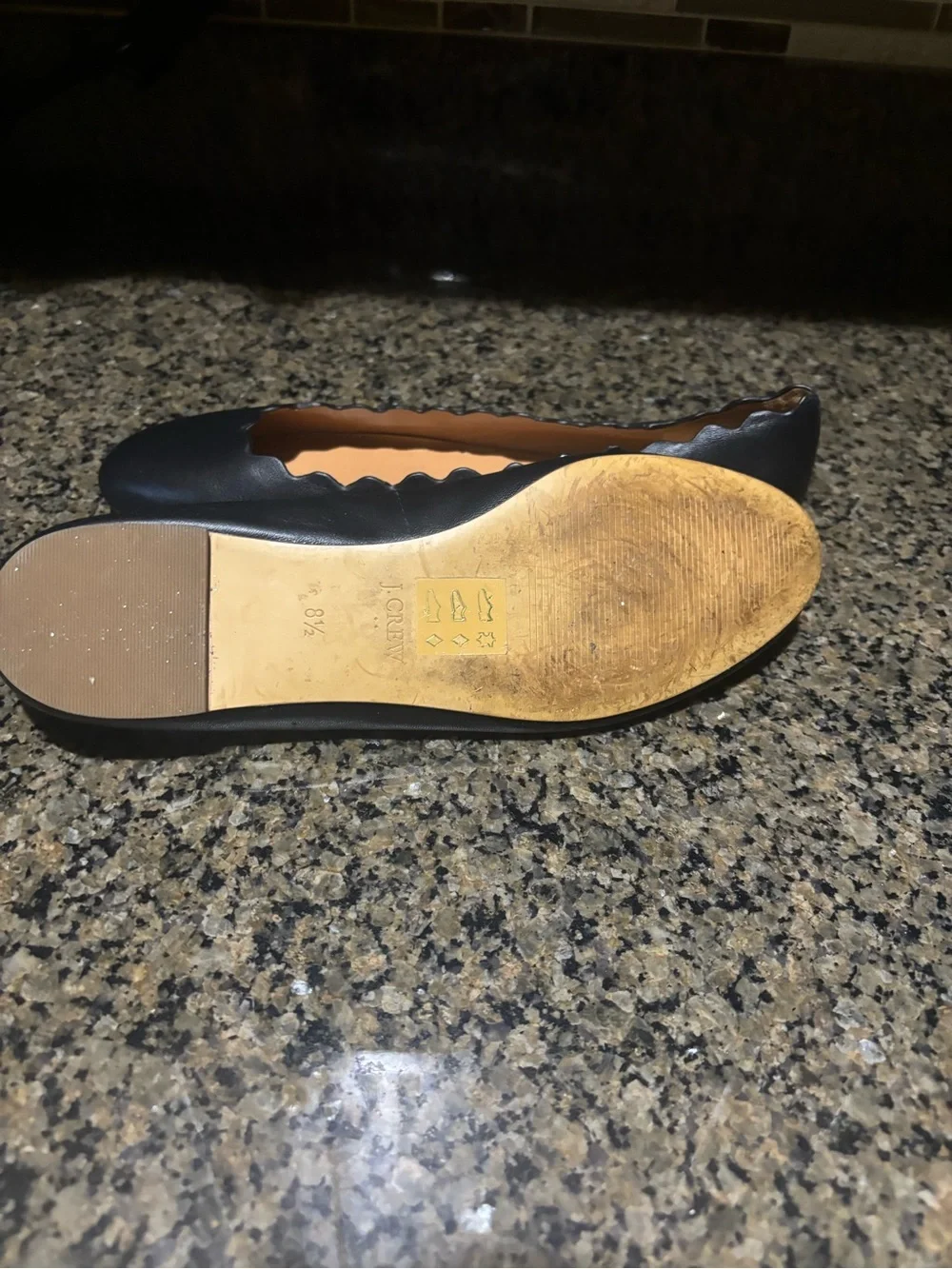 J. Crew Black Scalloped-Trim Leather Ballet Flats